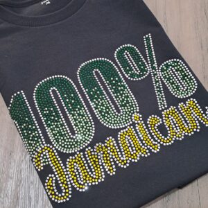 100% jamaican rhinestone tshirt