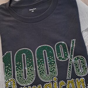 100% jamaican rhinestone tshirt