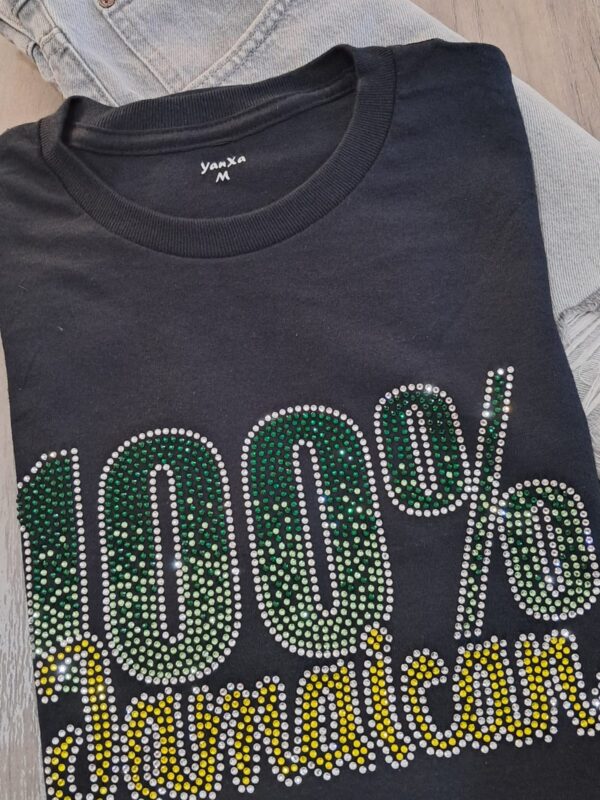 100% jamaican rhinestone tshirt