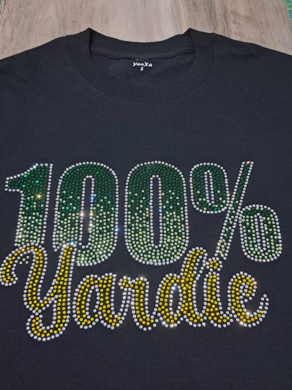 100% jamaican rhinestone tshirt