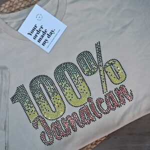 Home 100% jamaican rhinestone tshirt (sand)